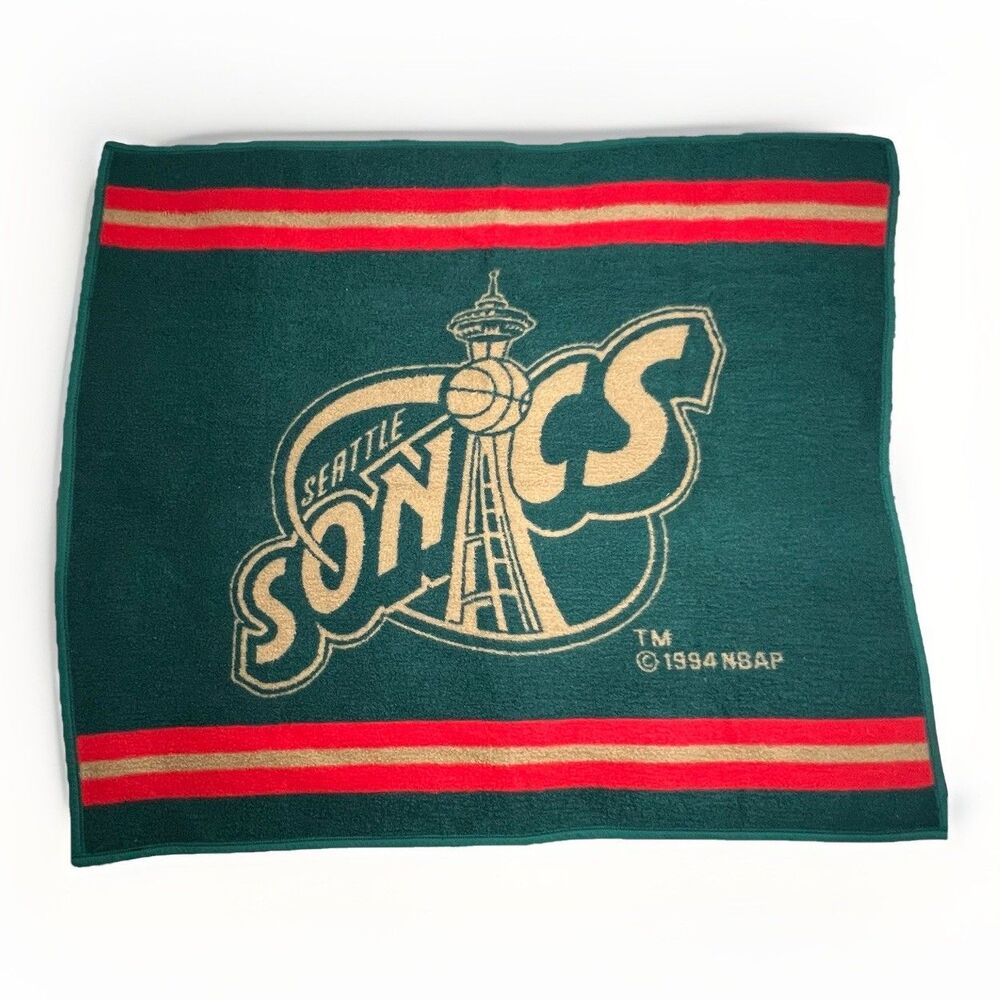 Seattle Sonics VTG 90’s Supersonics Blanket 1994 Biederlack 46x54 Lap Throw NBA